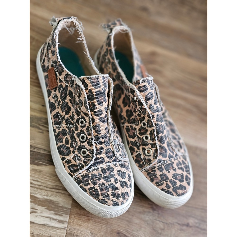 Jenn Ardor Sport Womens 10 Leopard Print Canvas Slip On Sneakers Frayed Edge